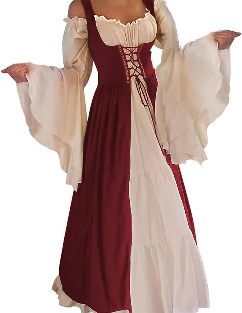 Abaowedding Womens's Medieval Renaissance Costume Cosplay Over Dress (Burgundy)