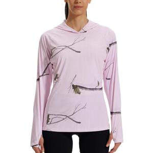 LOOGU Women's UPF 50+ Sun Protection Hoodies Shirts Slim Fit Long Sleeve Lightweight Quick Dry Fishing Hking Outdoor (Pink, XXL)