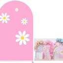 KONPON Pink Arched Stand Wall Covers Daisy Groovy Double Sided Arch Backdrop Covers for Groovy Party Baby Shower Birthday Wedding Decor Banner