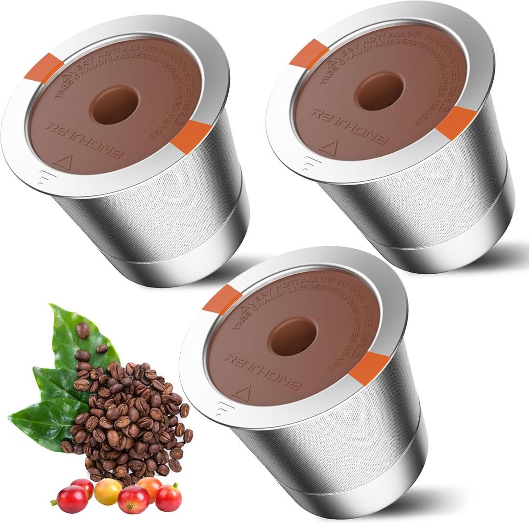 RETHONE K Cup Reusable Coffee Pods, Stainless Steel Reusable K Cups Compatible with Keurig 1.0 & 2.0 Coffee Machines Brewers Refillable K Cups (3 Pack)