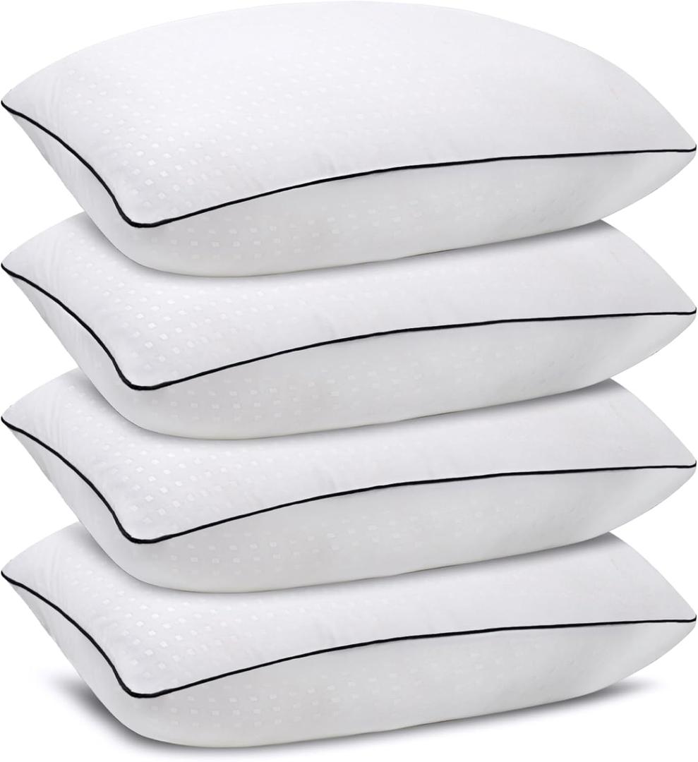 King Size Bed Pillows for Sleeping 4 Pack,Luxury Hotel Pillows,Comfortable and Supportive,Machine Washable,Suitable for Stomach,Back and Side Sleepers.
