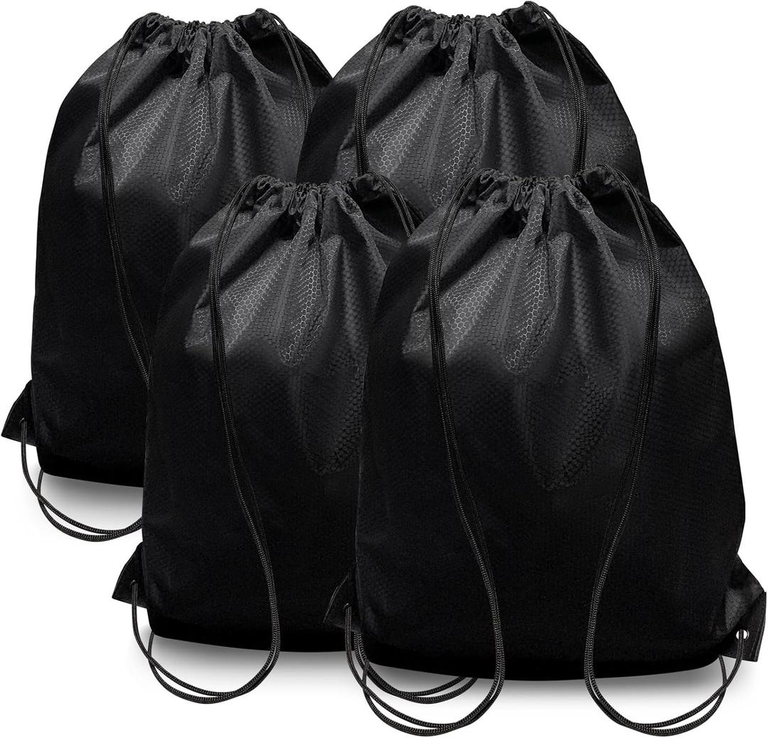 4-Pack Black Drawstring Backpacks, Cinch Bag, Lightweight & Washable Sackpack, Perfect for Gym, Sports, Travel - Men & Women,X-Large 22.4"x17.5" (4, Black)