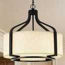 VESPERIX 18" Linen Drum Chandelier, 4-Light Modern Farmhouse Ceiling Light Fixture, Fabric Shade with Acrylic Diffuser, Adjustable Hanging Light for Dining Room, Kitchen, Bedroom