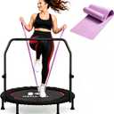 K KENSONE 40" Mini Flodable Spring Rebounder Trampoline for Adults, Small Exercise Trampoline for Indoor Workout and Fitness, Purple Resistance Band Included, Max Load 330 LBS