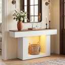 Homieasy Console Table, 47" Entryway Table with LED Lights & Charging Station, Farmhouse Wooden Sofa Table Behind Couch, Narrow Hallway Table for Living Room, Foyer, Entry, Antique White & Brown, 47.2"