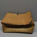 Wicker Storage Basket with Lid, Natural Seagrass Woven Shelf Basket for Storage, Rectangular Decorative Storage Bins Boxes Home Organizer Decor (Natural, Medium) (13" x 8.66" x 6.1")