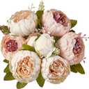 Mkono Peonies Artificial Flowers, Faux Peony Flowers Real Touch Fake Silk Bouquet for Arrangements Dining Table Centerpieces for Kitchen Bridal Wedding Party (1pack, Light Pink)
