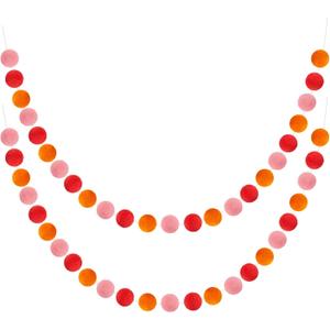 Boao 2 Pieces Wool Felt Ball Garland Colorful Pom Pom Garland Handmade 6.5 Feet Long 24 Balls Felt Banner for Wall Christmas Tree Decoration (Hot Pink,Pink,Orange)