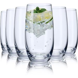 Drinking Glasses Set of 6, Crystal Highball Water Glasses, Glass Cups for Water, Juice, Beverage, Mojito, Mixed Drinks, Cocktail Glass Set 13 Oz