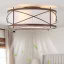 Brown Flush Mount Farmhouse Ceiling Fan with Lights, 20" Caged Rustic Ceiling Fans with Light and Remote, Enclosed with 6 Speeds for Living Room, Bedroom, Nursery