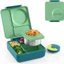 OmieBox Bento Box for Kids - Insulated Bento Lunch Box with Leak Proof Thermos Food Jar - 3 Compartments, Two Temperature Zones - (Meadow) (8.5 Ounces)