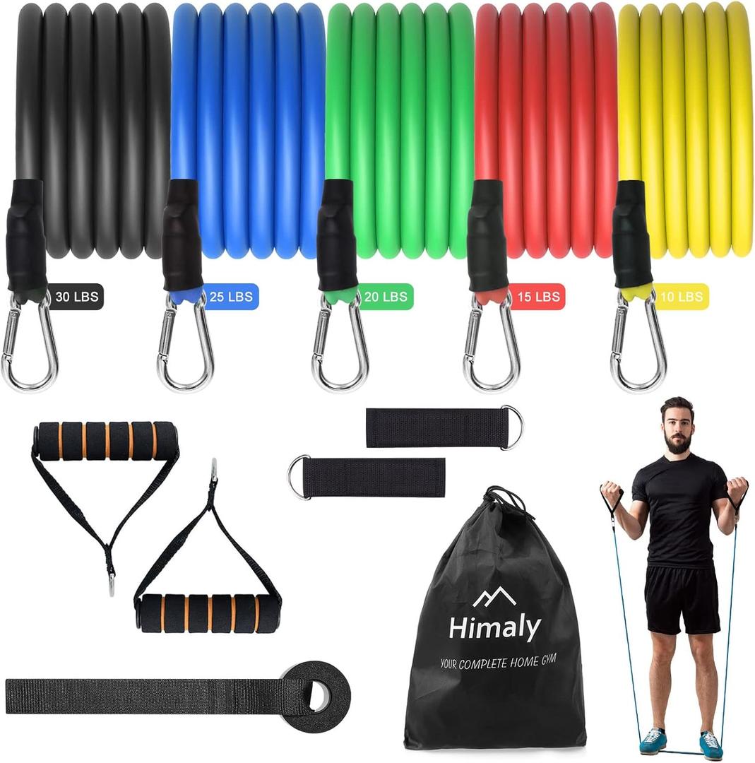 Resistance Bands Set, Himaly Exercise Bands Strength Training Fitness Bands Workout Elastic Bands with Legs Ankle Straps, Door Anchor, Handles & Carry Bag for Home Outdoor Workouts (Colorful)