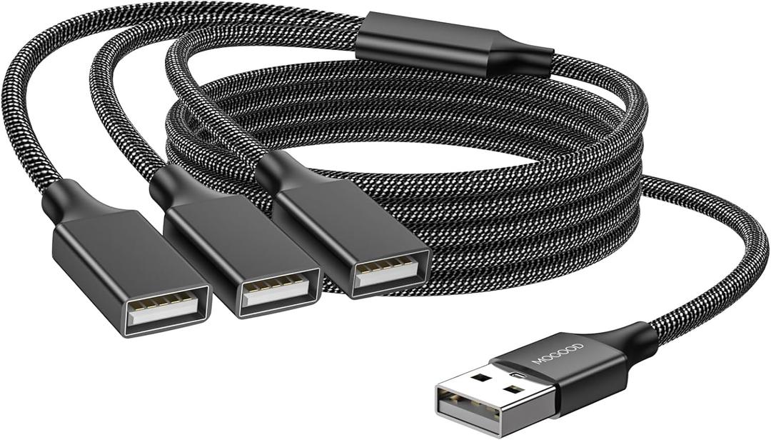 MOGOOD USB 2.0 Multiport Adapter & Splitter - 2M USB Extension Cord for Charging, Data Transmission, Hard Drive, MacBook, Laptop (Dark Black)