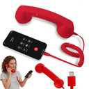 Retro Phone Handset Home Decor Aesthetic for iPhone Landline Rotary Phone for Home Pop Corded Telephone Handset for Cell Phones Connect to House Old School Vintage Telephone Receiver (Red)