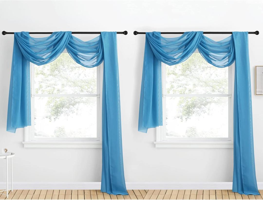 NICETOWN Voile Sheer Scarf for Windows - Luxury Decorative Fresh Color Valance Topper Chic Voile Sheer Drape for Beach House (Pool Blue, 1-Pack, W60 x L216)