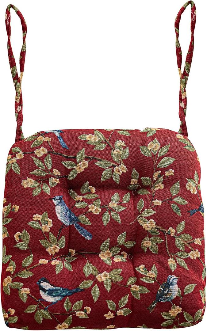vctops Farmhouse Bird Print Chair Cushions with Ties U-Shaped Soft Comfortable Chair Pads Non Slip Seat Cushions for Indoor Dining Room and Kitchen Chairs (Red,16"x16")
