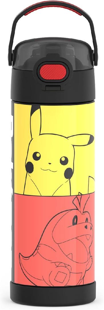 THERMOS FUNTAINER 16 Ounce Stainless Steel Vacuum Insulated Bottle with Wide Spout Lid, Pokemon