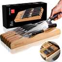RAXCO Drawer Knife Set,13-Piece Stainless Steel Kitchen Knifes With Built-in Sharpener (Silver&Black)