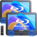 10.1'' Portable Blu Ray Players for Car with Rechargeable Battery, Dual Screen Blu Ray DVD Players Support 1080P Video, Dolby Audio, HDMI Out, Sync Screen, Last Memory, USB/SD, Play A Same Movie