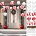 Tuanse 12 Pcs Candy Christmas Decorations Paper Lanterns DIY Ornaments Set with 8 Inch Paper Lanterns 6.6 Ft Christmas Garland and Tools for Holiday Xmas Indoor Outdoor Decor(Red White Candy)