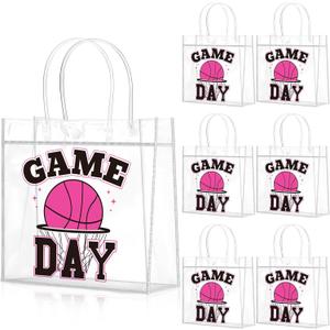 Wesnoy 20 Pcs Basketball Goodie Bag Pink Basketball Gameday Goodie Gifts Bags with Handles Reusable Sport Themed Favors for Candy Birthday Party Supplies 8 x 8 x 3.15''