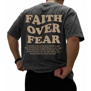 QJQ Men's Letter Graphic Tees Short Sleeve Crewneck T Shirts Faith Over Fear Baggy Streetwear Tops Black X-Large (XL)