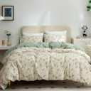 Floral Comforter Set King 3 Pieces Soft Cotton Chic Garden Style Green Floral Print Lightweight Botanical Flower Comforter Set for All Seasons 1 Comforter and 2 Pillowcases