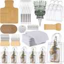 67Pcs Baby Shower Prizes for Game Winners Baby Shower Games Prizes 6 Sets Bamboo Cheese Board Spoon Fork Knives Towel Rattan Coasters Artificial Eucalyptus Stems Thank You Card Stirrers Gift Bags
