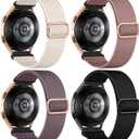 DaQin 4 Pack Stretchy Nylon Solo Loop Bands Compatible with Samsung Galaxy Watch 7 6 5 4 Band 40mm 44mm, Galaxy Watch 5 Pro/Watch 6 4 Classic Band/Active 2,20mm Soft Sport Band for Samsung Watch Bands (Black/Starlight/Pink/Smoke Violet)