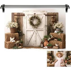 Kate 10x8ft/3x2.5m Easter Backdrop for Photography Barn Wooden Door Eggs Photoshoot Background Photo Video Studio Props