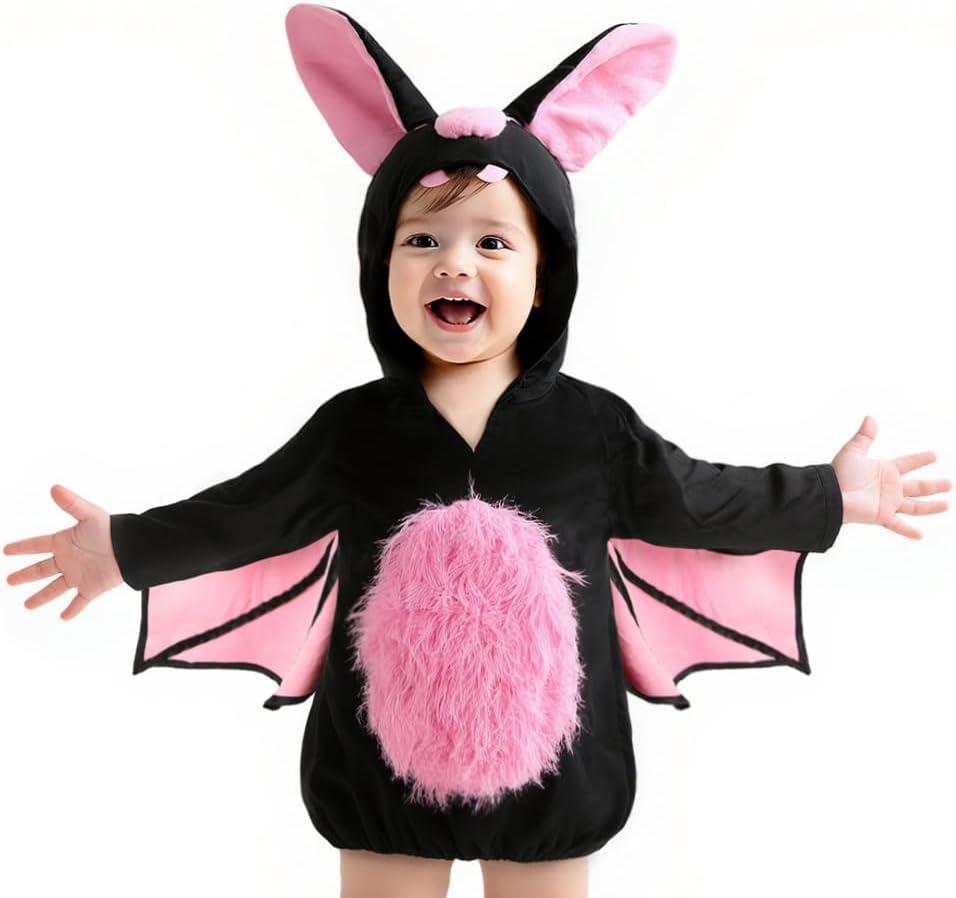 Halloween Baby Animal Plush Costume Kids Cartoon Onesie Pajamas Homewear Outfit Infants Jumpsuit (2-24, Bat)