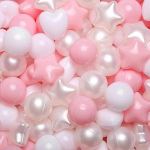 GOGOSO Ball Pit Balls,Plastics Balls for Ball Pit, Stars Hearts Shape for PastelBall for Toddlers Kids (Pink+Pearl White Stars & Hearts)