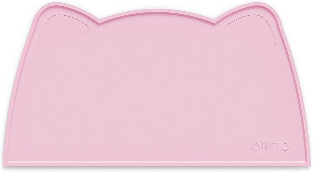 OHMO - Cat Food Mat, Silicone Pet Feeding Mat for Floor Non-Skid Waterproof Dog Water Bowl Tray, Easy to Clean Pet Placemat (Pink, 20 * 12'')