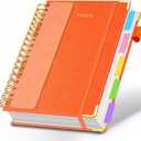 Hardcover Spiral Notebook 8"x10" Journal Notebook with Tabs and Removable Dividers 300 Pages 5 Subject Notebook College Ruled, Faux Leather Spiral Bound Notebook for Women School Work (Orange)