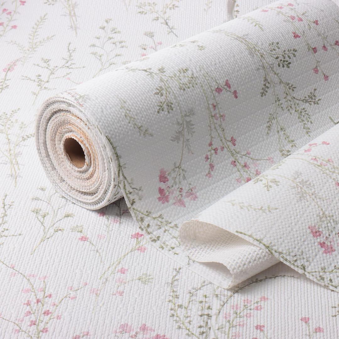 Floral Drawer and Shelf Liner for Cabinets, Non-Adhesive and Strong Non-Slip Flower Shelf Cabinet Drawer Liners for Kitchen,Table,Bookshelves,Waterproof Cupboard Liners,12IN x 10FT