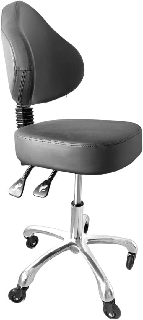 Rolling Stool Heavy Duty Super Soft Seat Cushion 360Swivel Supported Backrest Adjustable Height Upgraded Salon Stool Chair, Tattoo Facial Massage Spa Medical Home Office Black