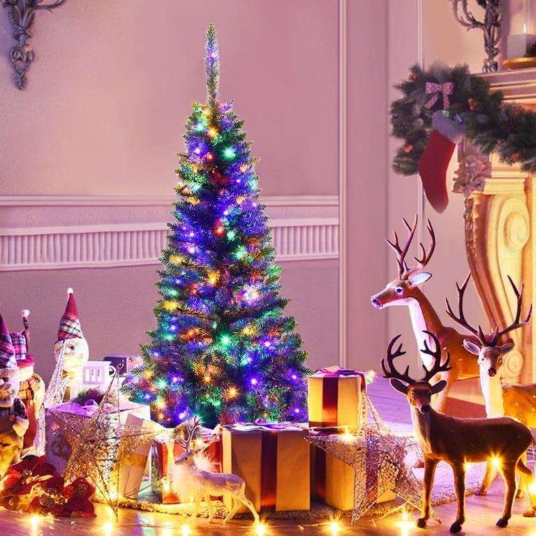 4.5ft Pre-Lit Hinged Fir Pencil Christmas Tree 150 Multicolor Light