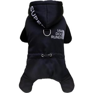 Izefia Dog Coat Jumpsuit - Windproof Cold Weather 4 Legs Sports Jacket - Warm Winter Thick Clothes Snow Proof Cotton Apparel for Small Medium Dogs Cats - Black L