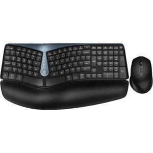 Ergonomic Wireless Keyboard and Mouse, MK835 Ergo Bluetooth/2.4G Split Design Keyboard Mouse Combo with Cushioned Palm Rest, Multi-Device, Wave Keys, Rechargeable, for Windows/Mac/Android