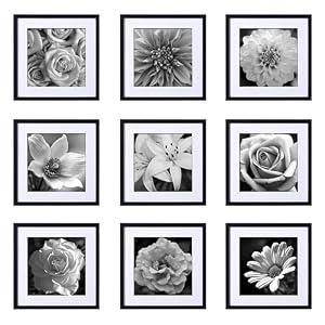 eletecpro 16x16 Picture Frames Set of 9 Classic Gallery Wall Frame Set, Displays 12x12 or 16x16 without Mat, Black Picture Frames Collage Wall Decor, Big Frames for Home Decor