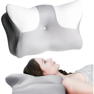 Cervical Neck Pillow for Pain Relief,Ergonomic Side Sleeper Pillow for Neck Support, Contour Pillow Orthopedic Bed for Back Stomach Sleepers,Neck Pillow for Sleeping (Horn Cloud)