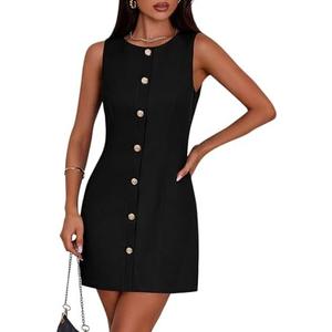 PRETTYGARDEN Work Dresses for Women 2026 Summer Business Formal Short Dress Sleeveless Button Down Elegant Office Outfits, M
