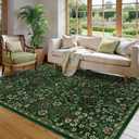 57 Dark Green Washable Floral Area Rug,Vintage Boho Soft Low-Pile Living Room Rugs, Stain Resistant Botanical Non-Slip Carpet for Bedroom,Dining Room, Kids Nursery,Home Decor