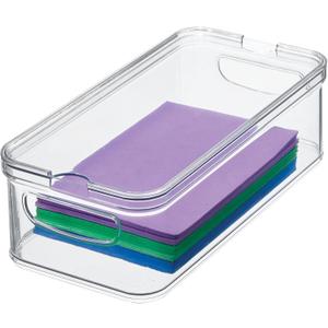 iDesign 71380EU Cupboard and Fridge, Stackable Plastic, Kitchen Storage Box with Lid and Insert, Clear/White, 16.5cm x 32.4cm x 10.2cm