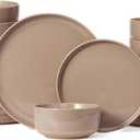 Famiware Milkyway Dinnerware Sets, 24 Piece Dish Set, Plates and Bowls Sets for 8, Cinnamon Brown
