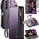 Defencase Compatible with Galaxy S21 FE 5G Case Wallet with RFID Blocking Card Holder for Women Men, PU Leather Magnetic Snap Flip Zipper Strap Phone Case Fit for Samsung Galaxy S21 FE 5G, Purple