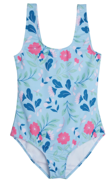 Real Essentials Girl's Surf UPF 50+ Printed One Piece Beach Swimsuit - Swimwear for Girls XL