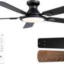 TCL Ceiling Fans with Lights, 52 Inch Low Profile Ceiling Fan with Light and Remote Control, Flush Mount, DC Reversible Motor, Noiseless, 6 Speeds Ceiling Fan for Bedroom (Black)