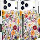 2 x Compatible with iPhone 17 Pro Case Wallet Cute for Women with Design,Rugged Credit Card Holder Slot Protective Phone Skin Cases Girly Design (Red Vibrant Colorful Flowers)