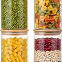 32oz - 4 Pack Glass Jars with Bamboo Lids, Glass Pantry Storage Containers with Airtight Lids, Round Air Tigh Food Storage Canisters for Cereal, Pasta, Flour, Sugar, Rice, Best for Kitchen Organizer